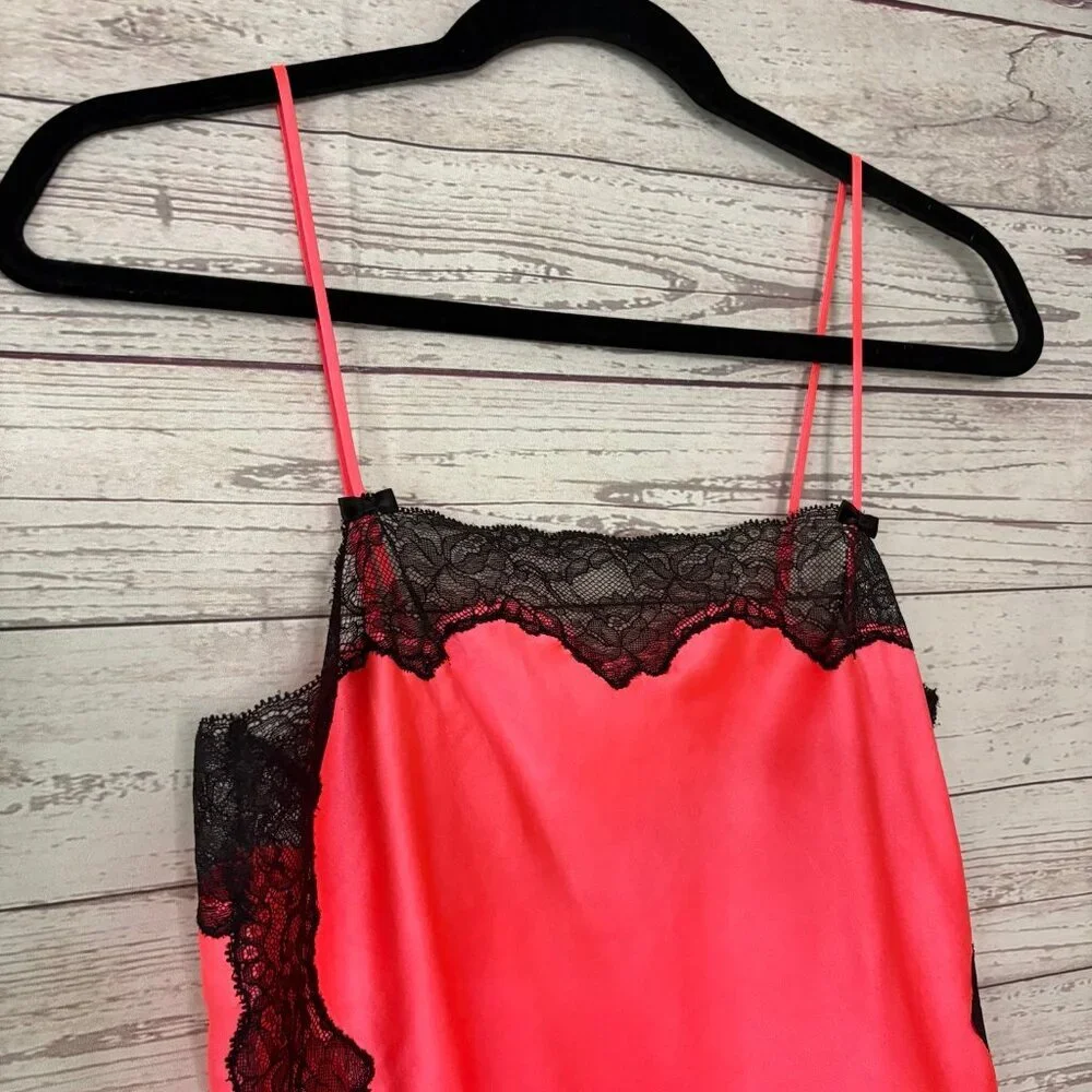 Victoria Secret Hot Pink Black Lace‎ Lingerie Slip S/P